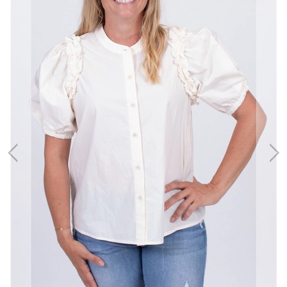 SUNDAYS manuella shirt ivory puff sleeve button down boho medium - Picture 1 of 6